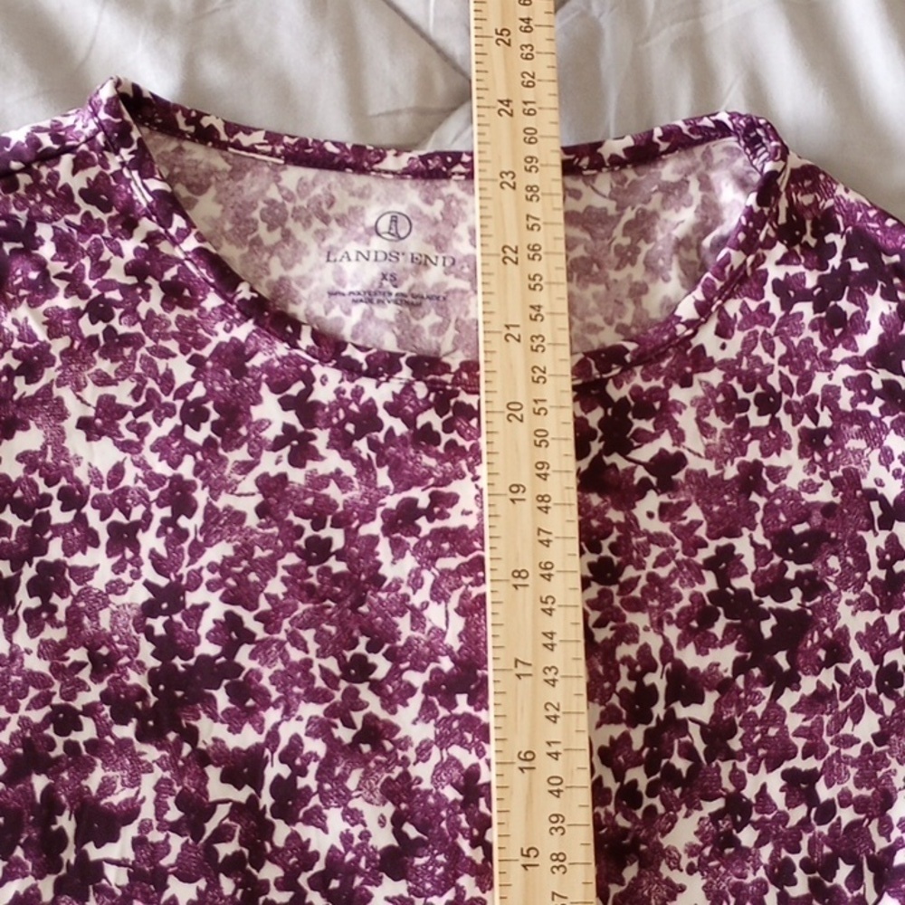Lands End Womens Long Sleeve Shirt Sz XS Purple Floral Stretchy Comfy Exercise - Picture 5 of 5
